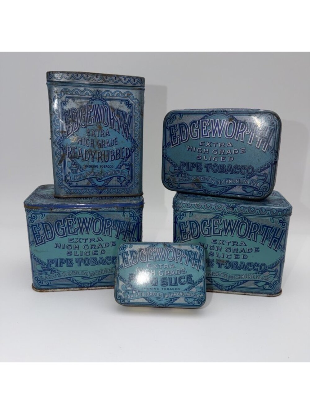 5 Vintage Edgeworth Tobacco Tins W/Hinged Lids
